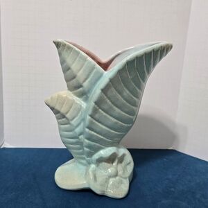 Vintage MCM Ceramic Leaf Vase with Floral Accents